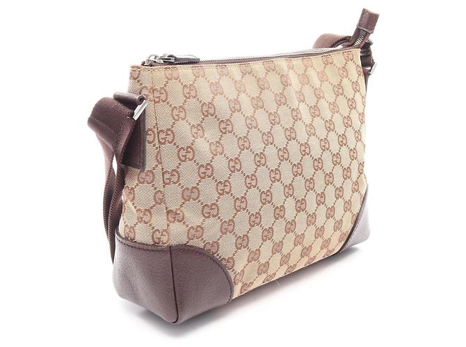 Borsa a tracolla Gucci in tela GG e pelle Marrone Beige - vista 2