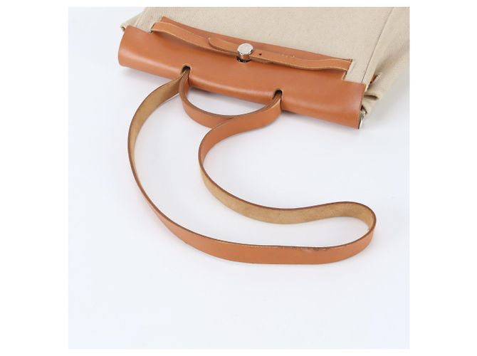 Hermès Hermes Herbag MM Leather Toile Borsa a tracolla 2-Way Beige - vista 16
