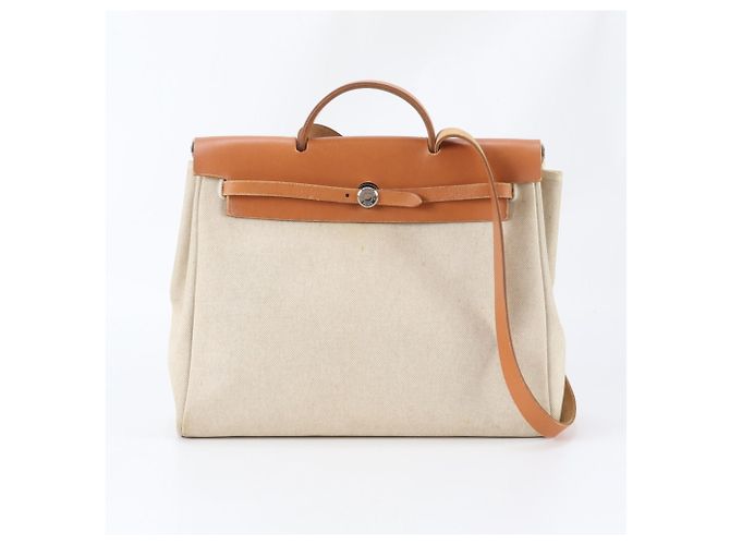 Hermès Hermes Herbag MM Leather Toile Borsa a tracolla 2-Way Beige - vista 2