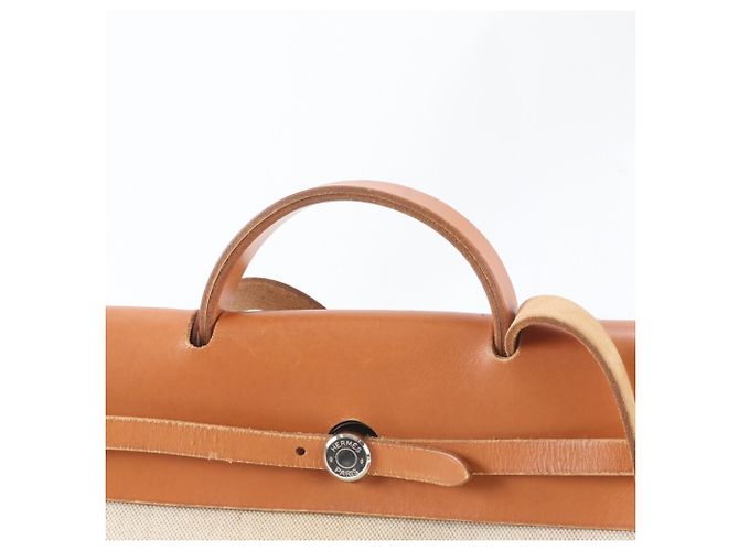 Hermès Hermes Herbag MM Leather Toile Borsa a tracolla 2-Way Beige - vista 3