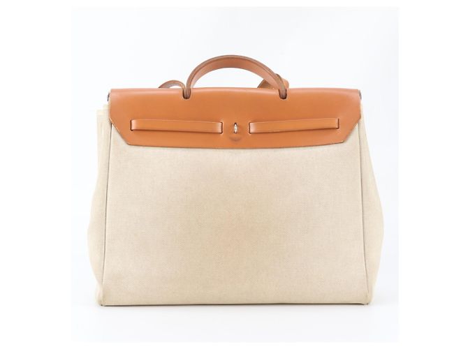 Hermès Hermes Herbag MM Leather Toile Borsa a tracolla 2-Way Beige - vista 4
