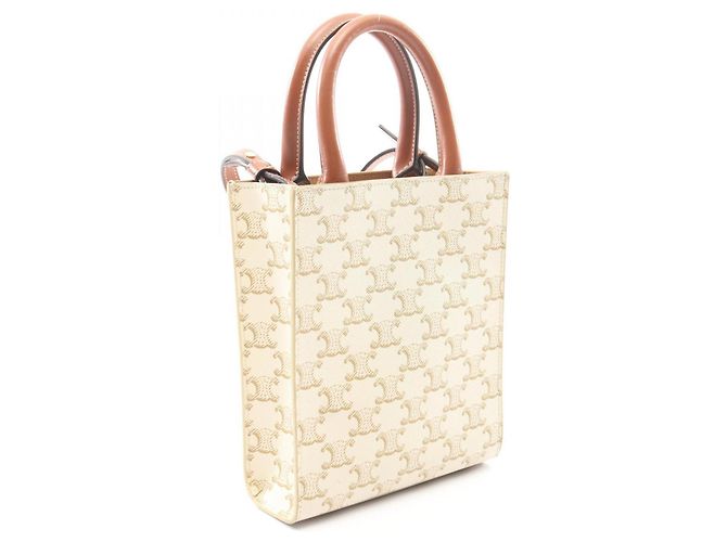 Céline Celine Mini Vertikaler Triomphe Cabas Handtasche Braun Weiß - Ansicht 2