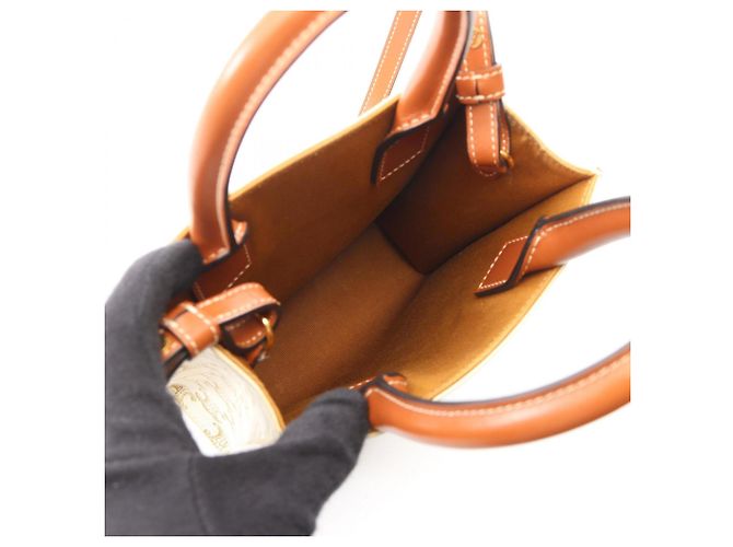 Céline Celine Mini Vertikaler Triomphe Cabas Handtasche Braun Weiß - Ansicht 3