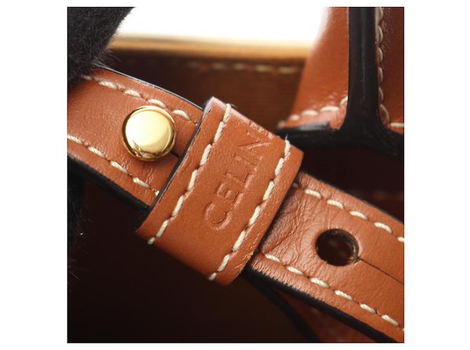 Céline Celine Mini Vertikaler Triomphe Cabas Handtasche Braun Weiß - Ansicht 4