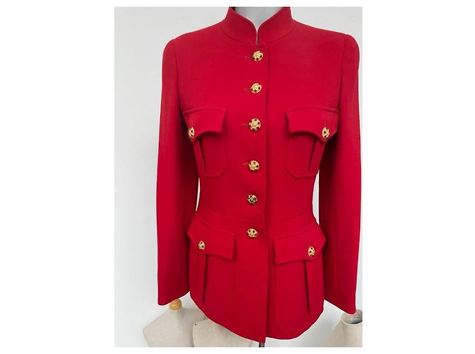 Chanel 1996 Red Wool Jacket with Gripoix Buttons - view 2