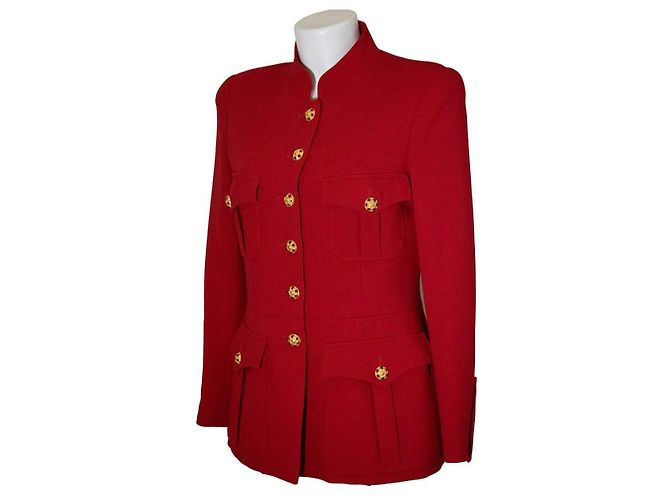 Chanel 1996 Red Wool Jacket with Gripoix Buttons - view 3