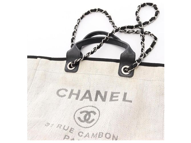 Borsa Tote Chanel Deauville GM 2-Way Marrone Nero - vista 13