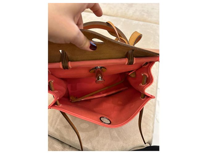 Hermès Herbag Zip 31 Handbag in Rose Azalée & Natural Canvas Pink - view 12