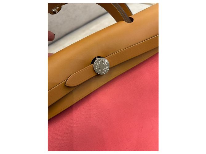 Hermès Herbag Zip 31 Handbag in Rose Azalée & Natural Canvas Pink - view 14