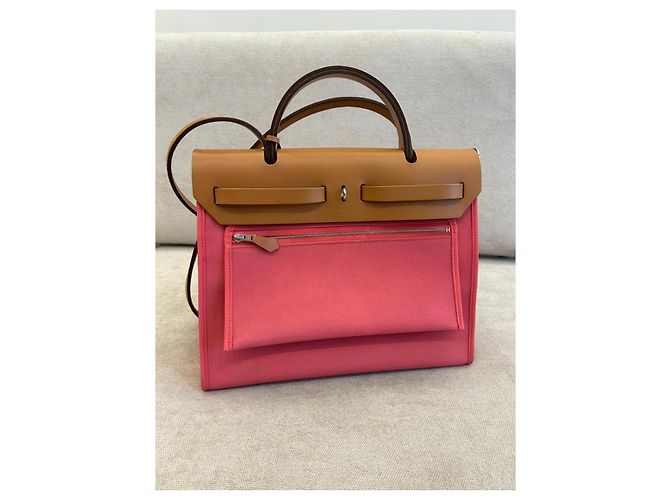 Hermès Herbag Zip 31 Handbag in Rose Azalée & Natural Canvas Pink - view 2