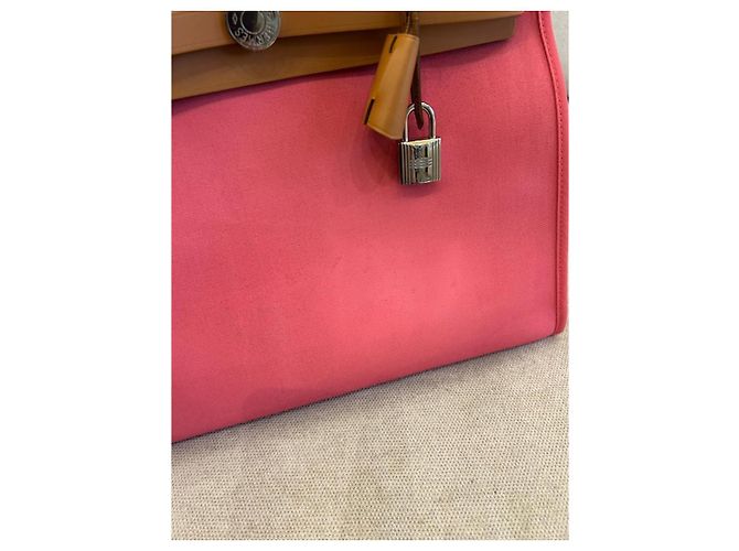 Hermès Herbag Zip 31 Handbag in Rose Azalée & Natural Canvas Pink - view 4