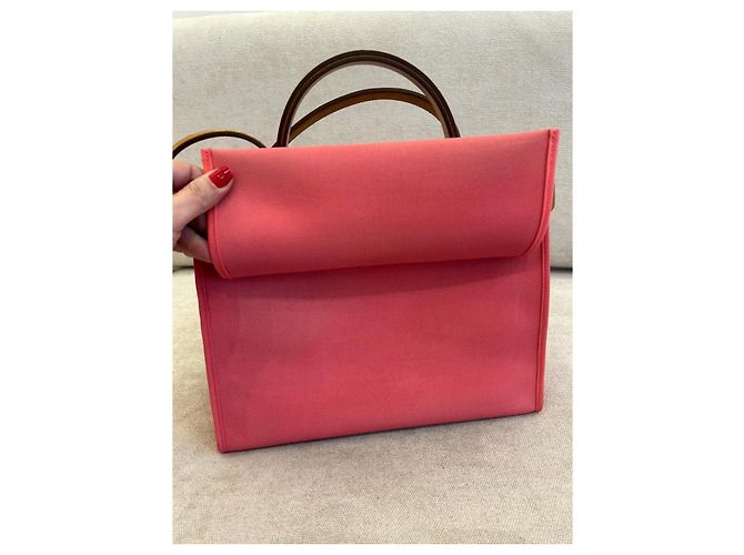 Hermès Herbag Zip 31 Handbag in Rose Azalée & Natural Canvas Pink - view 5