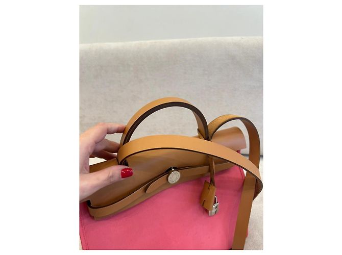 Hermès Herbag Zip 31 Handbag in Rose Azalée & Natural Canvas Pink - view 6