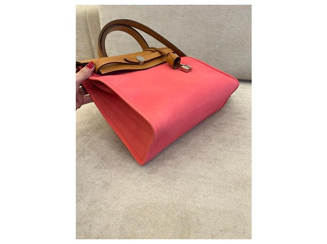 Hermès Herbag Zip 31 Handbag in Rose Azalée & Natural Canvas Pink - view 7