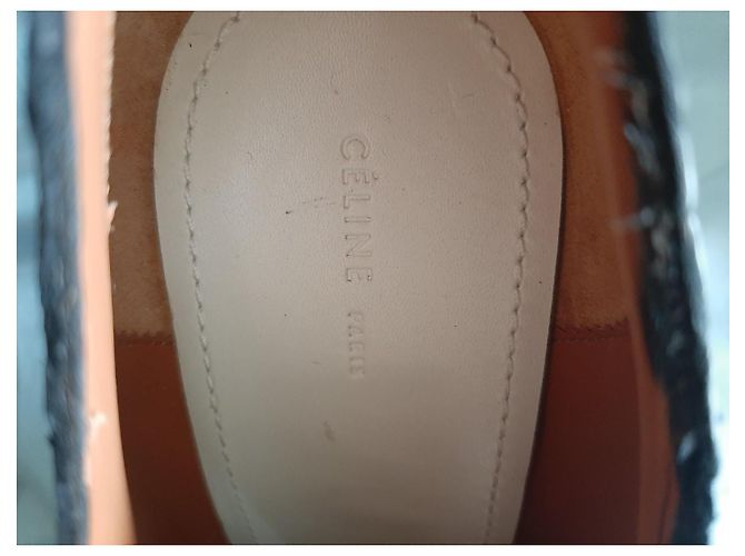 Botines Céline de charol y piel efecto cocodrilo con tacón de bloque Negro Beige - vista 5
