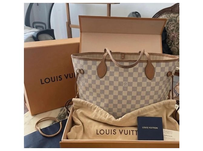 Borsa Louis Vuitton Neverfull MM Damier Azur Canvas Bianco Blu - vista 2