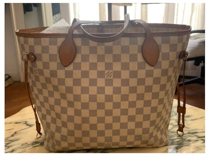 Borsa Louis Vuitton Neverfull MM Damier Azur Canvas Bianco Blu - vista 21