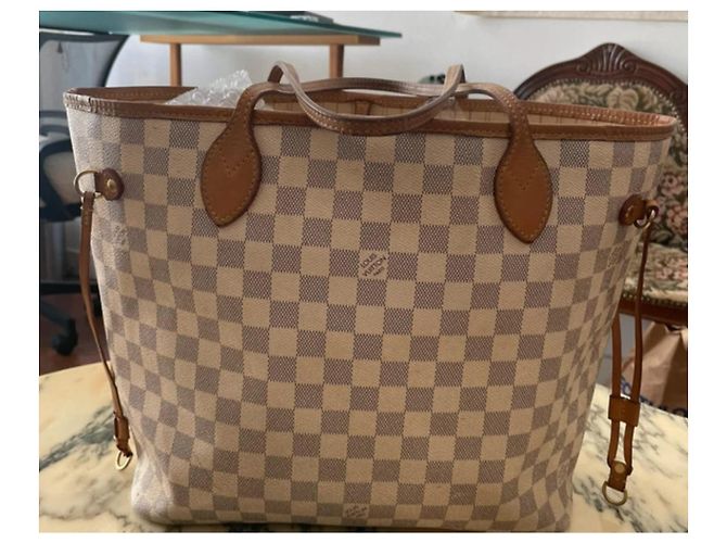 Borsa Louis Vuitton Neverfull MM Damier Azur Canvas Bianco Blu - vista 3