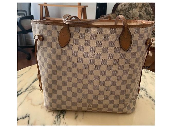 Borsa Louis Vuitton Neverfull MM Damier Azur Canvas Bianco Blu - vista 5