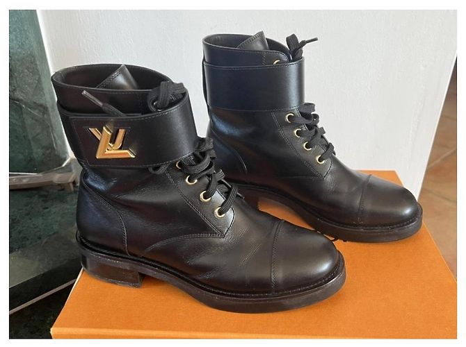 Twist Louis Vuitton Botas Wonderland de cuero negro - 37.5 Dorado Gold hardware - vista 2