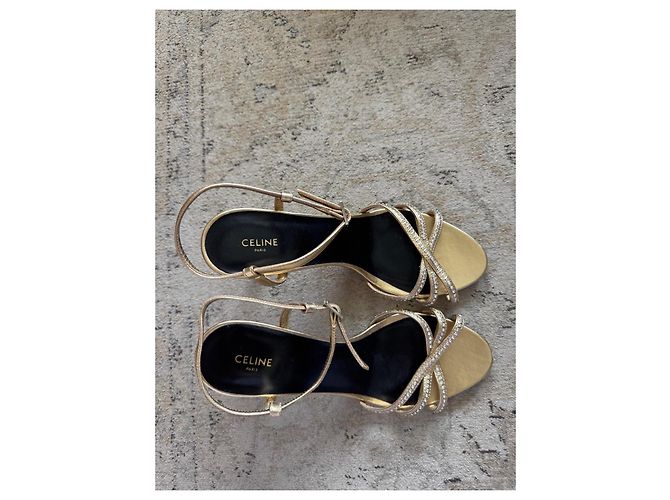 Céline Sandali con tacco dorati e strass D'oro - vista 4