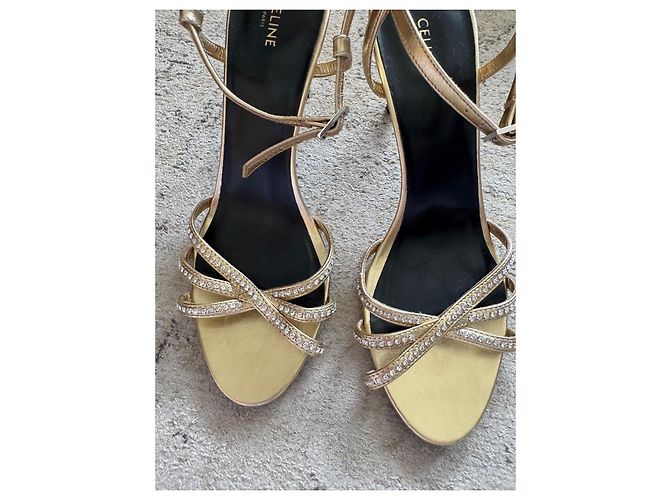 Céline Sandali con tacco dorati e strass D'oro - vista 6