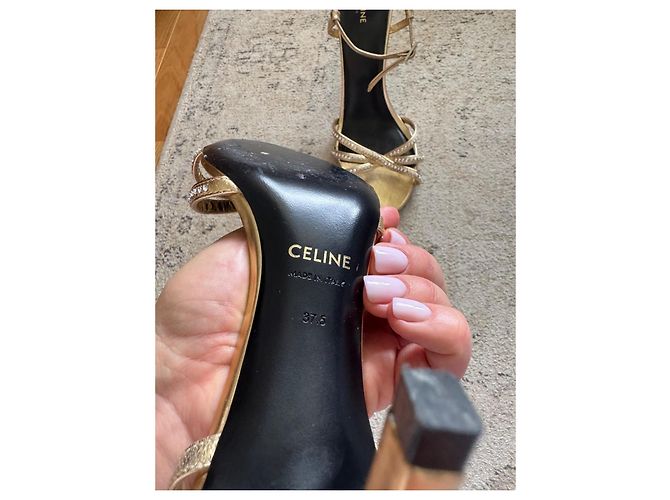 Céline Sandali con tacco dorati e strass D'oro - vista 7