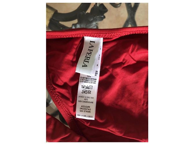Conjunto Bikini Triángulo La Perla - Top 40B, Braguita 38 Negro Roja - vista 7
