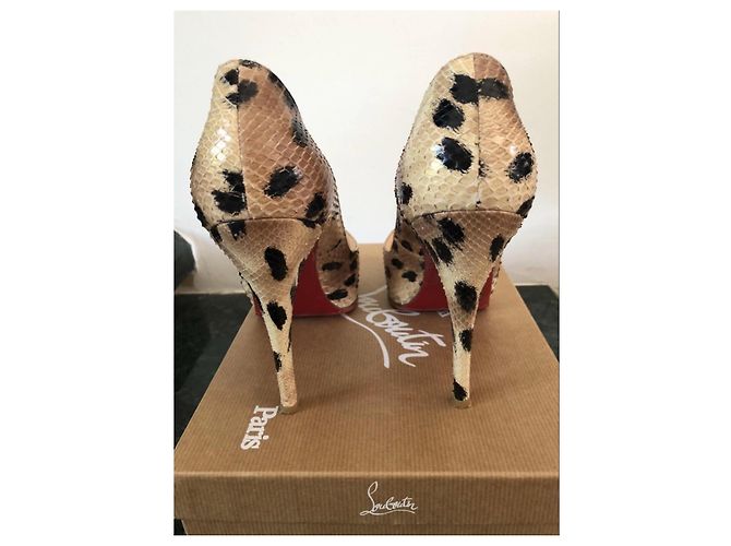 Christian Louboutin Very Privé Pythonleder Pumps Schwarz Beige Leopardenprint - Ansicht 3
