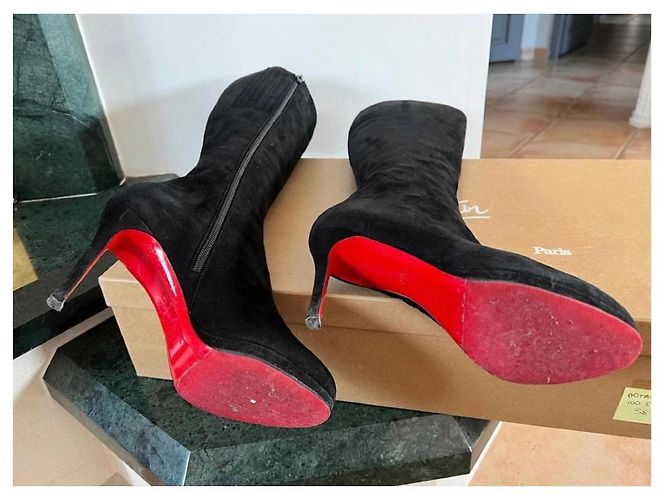 Christian Louboutin Botas Botalli 100 de Ante Negro - vista 6