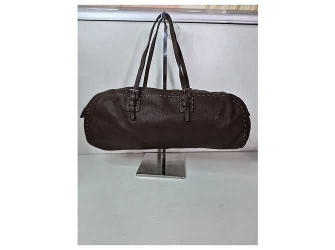 Borsa Fendi Selleria Baguette in pelle marrone - vista 3