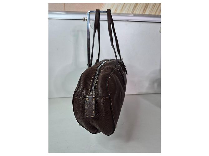 Borsa Fendi Selleria Baguette in pelle marrone - vista 5