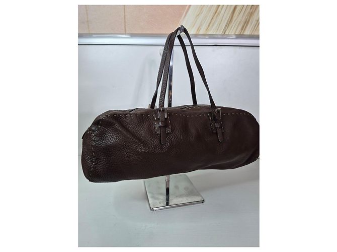 Borsa Fendi Selleria Baguette in pelle marrone - vista 6