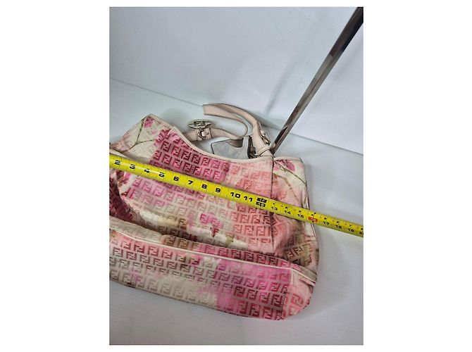Borsa a spalla Fendi Zucca Stampa Floreale Marrone Rosa Beige - vista 11