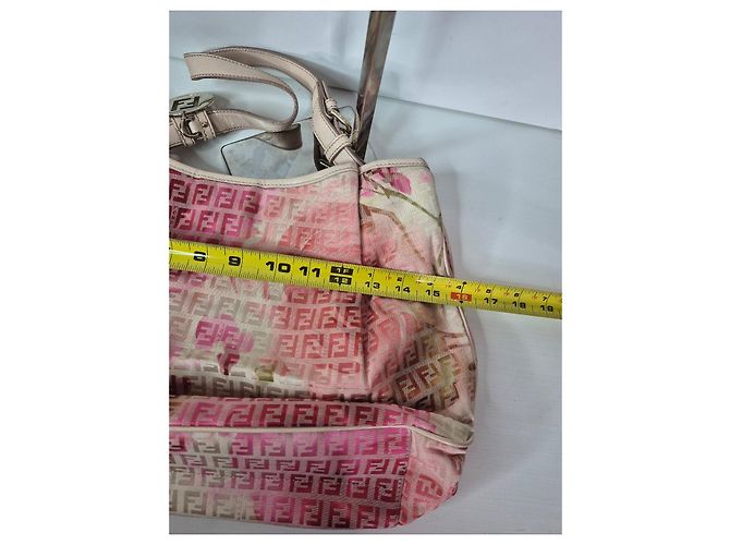 Borsa a spalla Fendi Zucca Stampa Floreale Marrone Rosa Beige - vista 12