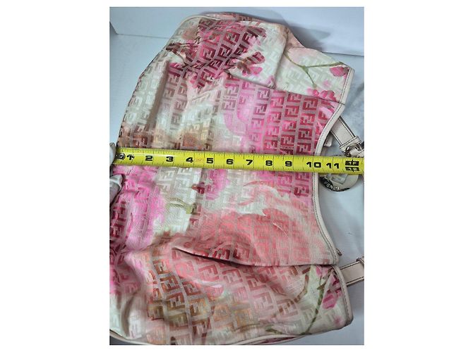 Borsa a spalla Fendi Zucca Stampa Floreale Marrone Rosa Beige - vista 13