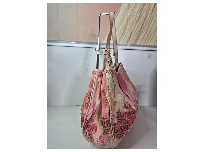 Borsa a spalla Fendi Zucca Stampa Floreale Marrone Rosa Beige - vista 2