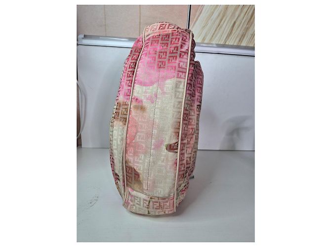 Borsa a spalla Fendi Zucca Stampa Floreale Marrone Rosa Beige - vista 4