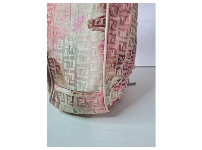Borsa a spalla Fendi Zucca Stampa Floreale Marrone Rosa Beige - vista 5