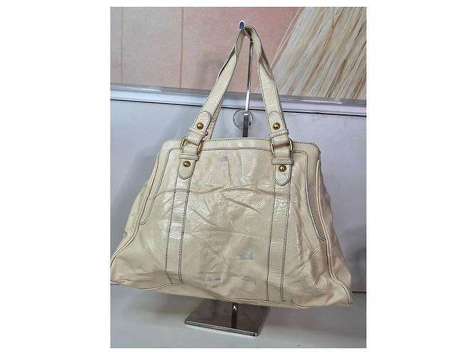 Fendi Borsa Tote in Pelle Lucida Crema Crudo - vista 5