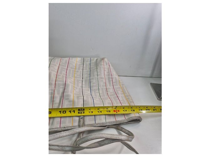 Fendi Borsa Tote Zucca a Righe Bianco Multicolore - vista 11
