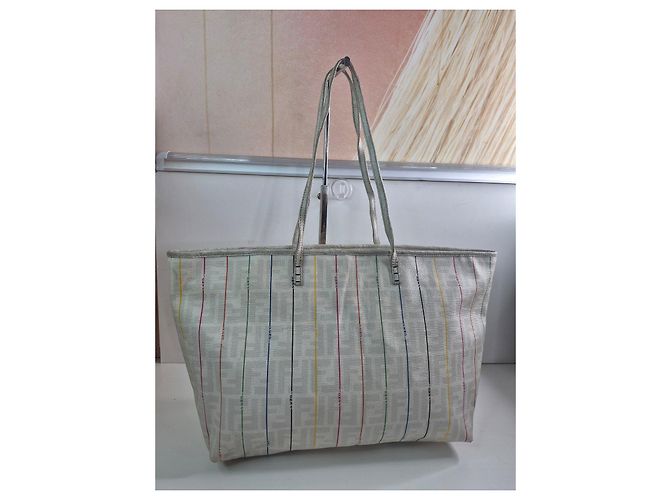 Fendi Borsa Tote Zucca a Righe Bianco Multicolore - vista 2