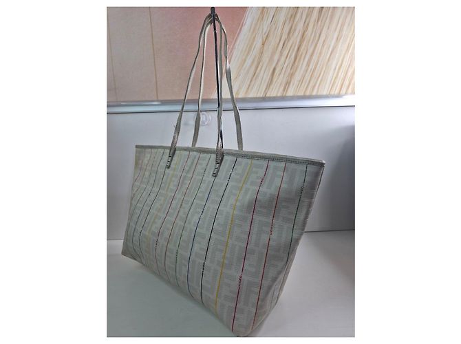 Fendi Borsa Tote Zucca a Righe Bianco Multicolore - vista 5
