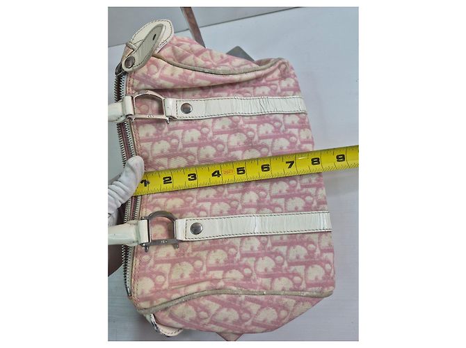 Christian Dior Borsa Boston Trotter Tela Rosa Beige - vista 12