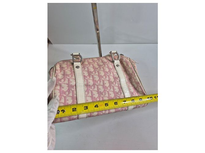 Christian Dior Borsa Boston Trotter Tela Rosa Beige - vista 13