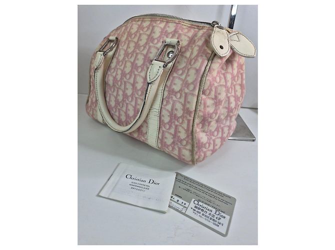 Christian Dior Borsa Boston Trotter Tela Rosa Beige - vista 14