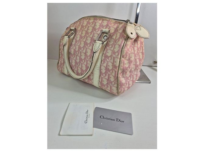 Christian Dior Borsa Boston Trotter Tela Rosa Beige - vista 15