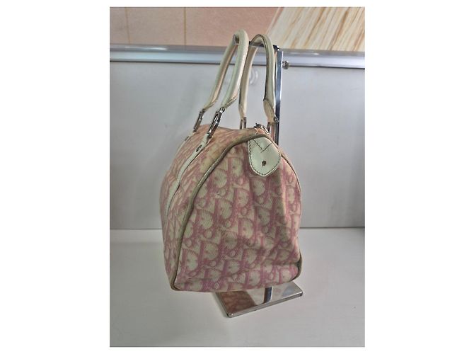 Christian Dior Borsa Boston Trotter Tela Rosa Beige - vista 2
