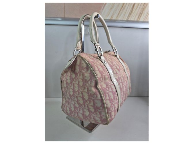 Christian Dior Borsa Boston Trotter Tela Rosa Beige - vista 3