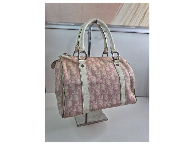 Christian Dior Borsa Boston Trotter Tela Rosa Beige - vista 4